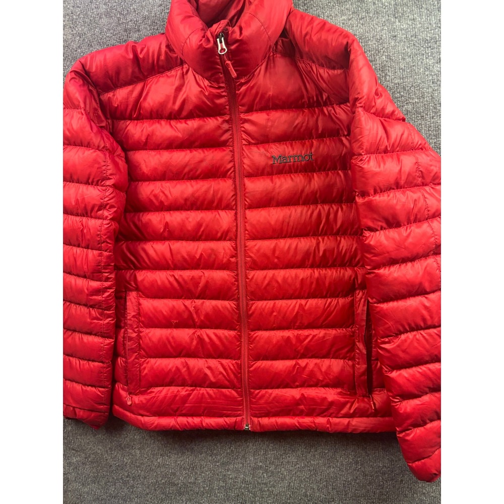 Marmot Down Puffer Jacket Mens Medium Red 700 Fill Quilted Full Zip